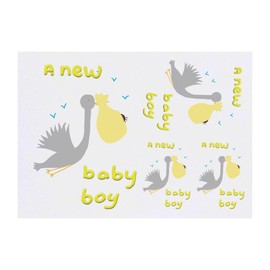 4 x 'A New Baby Boy' Temporary Tattoos - Water Resistant, Skin-Safe, Non-Toxic Transfers, Mixed Sizes (TO00074940)