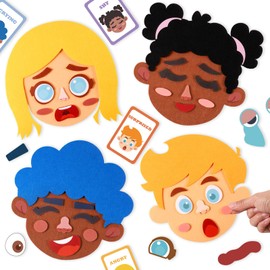 PP OPOUNT Social Emotional Learning Toy, Funny Faces Games with 53 PCS Facial Expressions and 12 Emotional Flashcards, Preschool Learning Activities Toy to Express Emotions for Kids