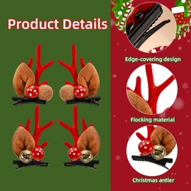 Set of 4 Hair Clips Hair Accessories Christmas Deer Antlers Hair Clips Reindeer Antlers Hair Pins Deer Hair Accessories Clips Hair Clips Christmas Decoration Hair Clip