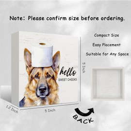 Nrleey German Shepherd Bathroom Decor - Hello Sweet Cheeks Bathroom Decor, Funny German Shepherd Gifts Wooden Box Sign, 5 X 5 Inches