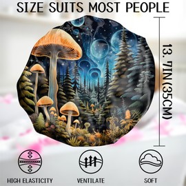 Zewurtuw Luxury Shower Cap Terry Cloth Lined EVA Waterproof Reusable Triple Layer Elastic Hair Bath Caps for Women Girls Cute-Blue Mushroom