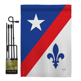 Franco American Garden Flag Set with Stand Country Living Fleur De Lys Vintage Flower Lily Lis French Party Mardi Small Decorative Gift Yard House Banner Made In USA 13 X 18.5