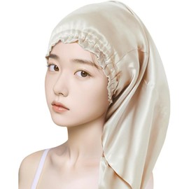 Parachise SM-0519 Night Cap, Silk, Cylindrical Design, 100% Silk Night, beige, (champagne)