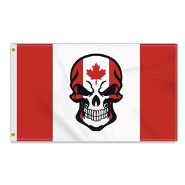 Large 3×5 FT Canada Skull Red Flag, Big Funny Canada 100D National Outdoor Banner,Garden Decor With Brass Gromment
