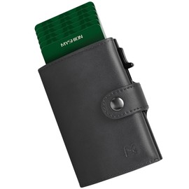 MYSHION Card Holder Mens Wallets with Coin Pocket, RFID Blocking Microfibre Leather Wallet, Pop Up Card Wallet Slim for 10 Cards with Banknote Compartment, ID Window and Cash Slot (Gray)