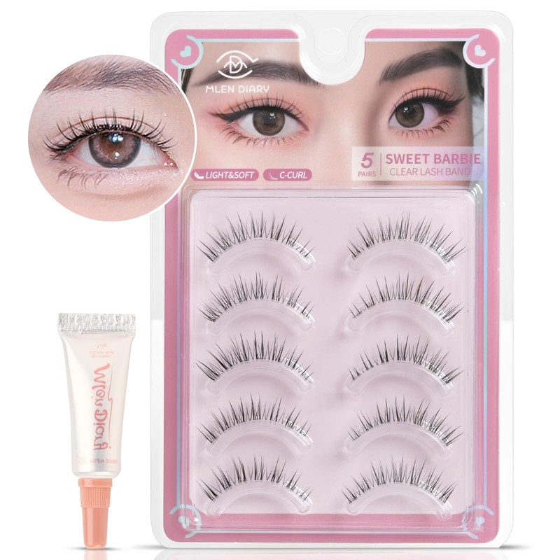 Natural False Eyelashes, Corner of Eyes, Thin Transparent Axis, Handmade,