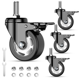3 Inch Casters Set of 4, Swivel Stem Casters, 3/8" -16 x 1 (Stem Diameter 3/8", Stem Length 1"), No Noise Industrial Caster Wheels for Cart, Furniture