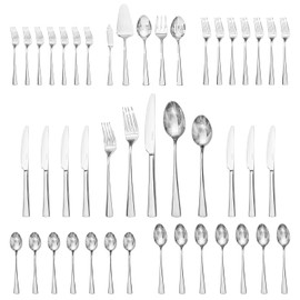 KINGSTONE Silverware Set for 8, 45-Piece Forged 18/10 Stainless Steel Flatware Set with Serving Utensils, Mirror Finish Cutlery Set Dishwasher Safe for Home, Restaurant, Wedding, Party
