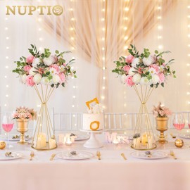 Nuptio Gold Vase for Wedding Centerpieces - 2 Pcs 20 inch Tall Vases for Centerpieces for Wedding Gold Vases for Flowers Wedding Tables Home Party Centerpiece Table Decorations