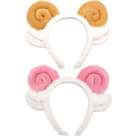 Bohue 2Pcs Sheep Headband Sheep Horn Hairband with Ear Lamb Hair Hoop Cute Animal Headwear Animal Costume Accessories for Christmas Birthday Cosplay