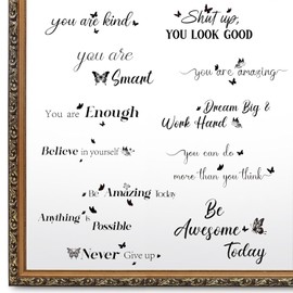 Geyoga 12 Pcs Inspirational Quote Mirror Decals Vinyl Positive Saying Affirmations Mirror Stickers Motivational Window Decals Peel and Stick for Home Office Staff Bathroom Wall Art(Butterfly)