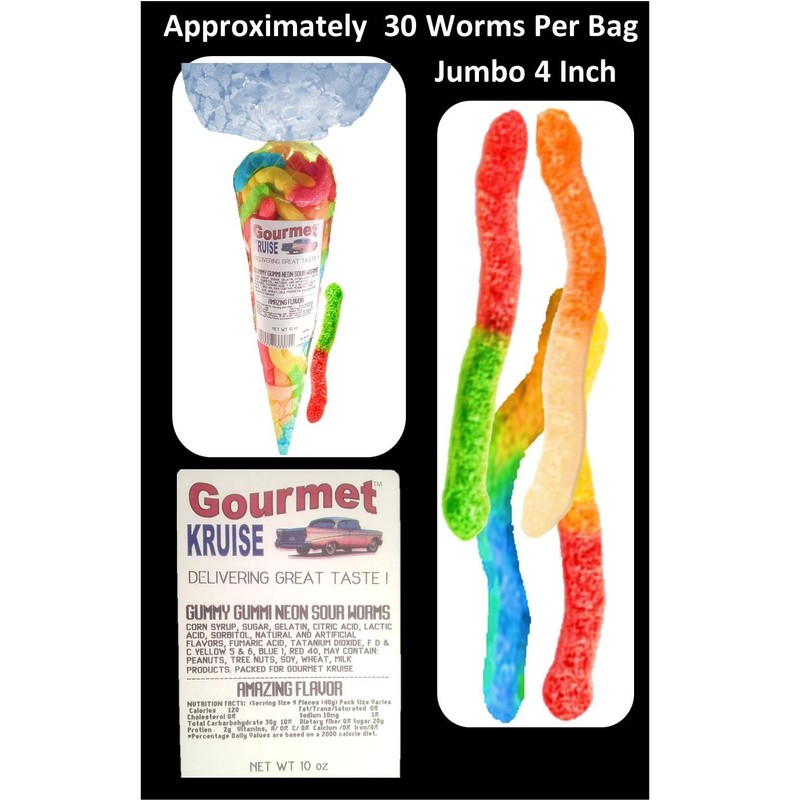 Gummy Worms (2) Neon Sour Worms (1) Red Wild Cherry