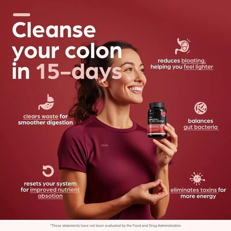 THINBI 2-PK Colon Cleanse Berberine Supplement 1500mg - 2 Pack