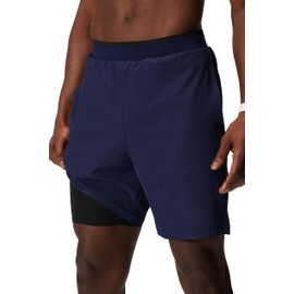 Fabletics Men's The Fundamental Short II (Lined), Workout, Running, Training, Gym, Yoga, Ultra Lightweight,7" Inseam, S, Deep Navy