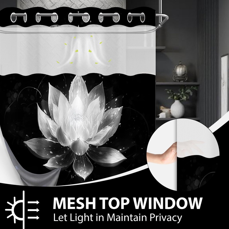 DLTAY Black and Grey Hookless Shower Curtain with Snap in