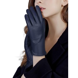 FIORETTO Womens Chrome-free Leather Gloves Warm Wool Lined Touchscreen Sheepskin Winter Gloves for Driving Navy Blue Medium