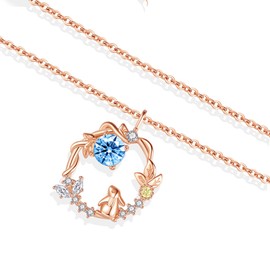 Silver Thunder Moon Rabbit Necklace, 925 Silver, Pink Gold, 12 Types, Birthstones, Hypoallergenic Metal, Valentine Gift, Elegant Women's Accessory, Sterling Silver