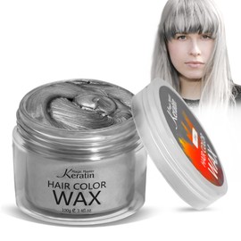 Hair Colour Wax, Magic Master Keratin Temporary Hairstyle Cream Instant Coloured Clay for Men and Women Party, Festival, Cosplay (Grey)