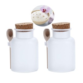 2Pcs 100g/3.4oz Frosted ABS Empty Bath Salts Jars with Cork and Spoon Multipurpose Mask Powder Body Butter Storage Canisters Cans Pots Tins Bottles Containers Crocks for Cosmetic Storage
