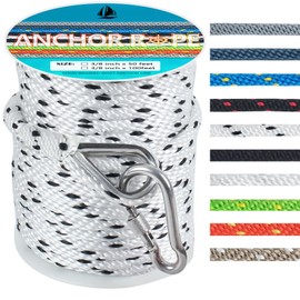 3/8 Inch 50 FT Anchor Rope, Boat Anchor Rope Solid Braid MFP, Anchor Line with 316 Stainless Steel Thimble and Snap Hook - White & Black