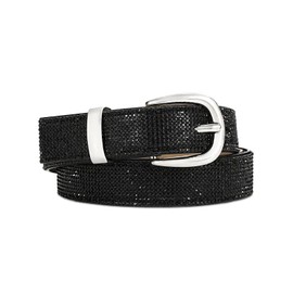 RISANTRY Rhinestone Belt for Women, Black Sparkly Diamond Belts for Womens Dresses, Ladies Glitter Belts for Jeans