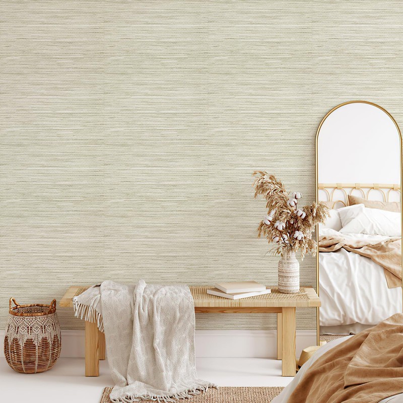 JiffDiff Grasscloth Wallpaper Peel and Stick Cream Grassweave Peel &