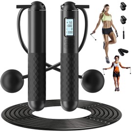Ropeless Skipping Rope, Cordless Skipping Ropes for Adults, Wireless Skipping Rope with Counter, Smart Digital Ball Jump Rope,Weighted Skipping Rope without Rope for Home Workout Equipment (B)
