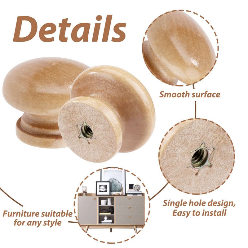 MengH-SHOP Wooden Furniture Knobs, Drawer Knobs, Wooden Knobs, Round Cabinet