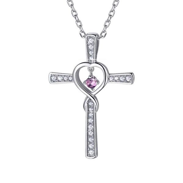 Suplight 925 Sterling Silver Cross Necklace Women June Birthstone Infinity
