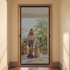 MAGZO - Puerta mosquitera colgante para puertas de 36" x 96" (tamaño de cortina 38" x 97"), de fibra de vidrio mejorada con barra de tens...