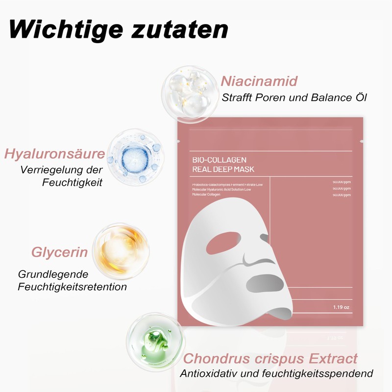 Bukamkom Pack of 8 Collagen Face Mask, Hydrogel Overnight Face