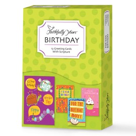 Faithfully Yours Designer Greetings Cute Birthday Boxed Card Assortment, For Kids Birthday with Biblical Scripture Verses (Box of 12 Greeting Cards with Envelopes) – Perfect for Children.