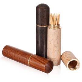 oruola 3pcs Pocket Toothpick Holder, Portable Wood Toothpick Holder for Purse, Toothpick Case for Storage Toothpicks Needle Bead Ear Pick Small Object Women Men