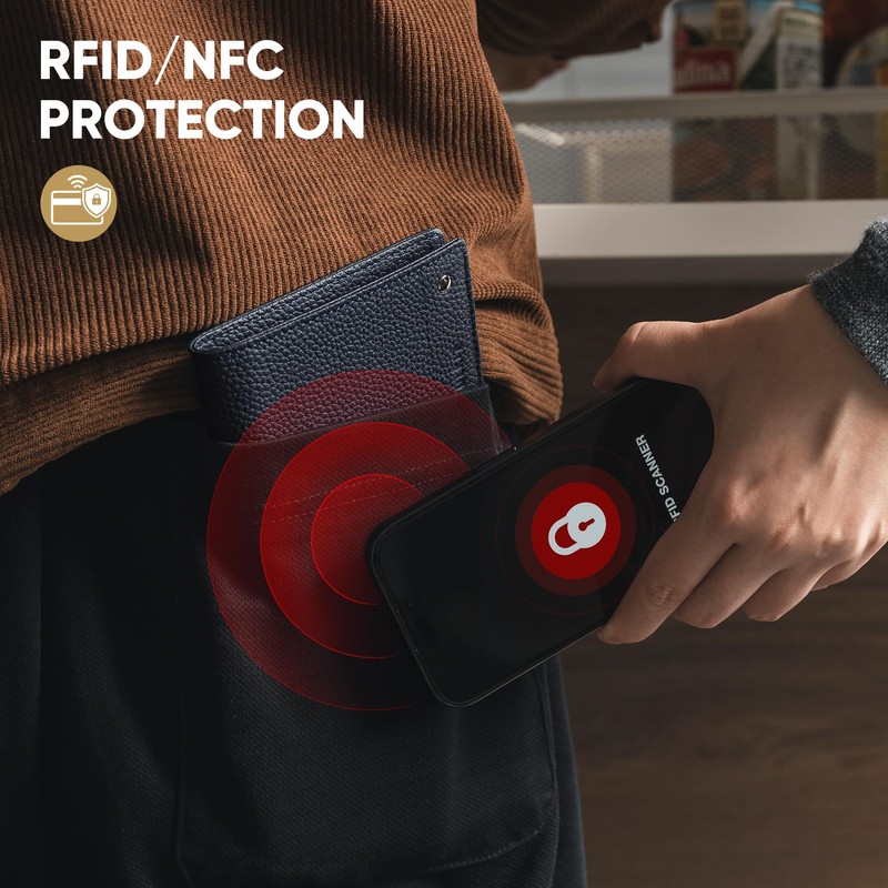 VULKIT Cartera Bifold de Hombre Cartera de Piel Genuina con