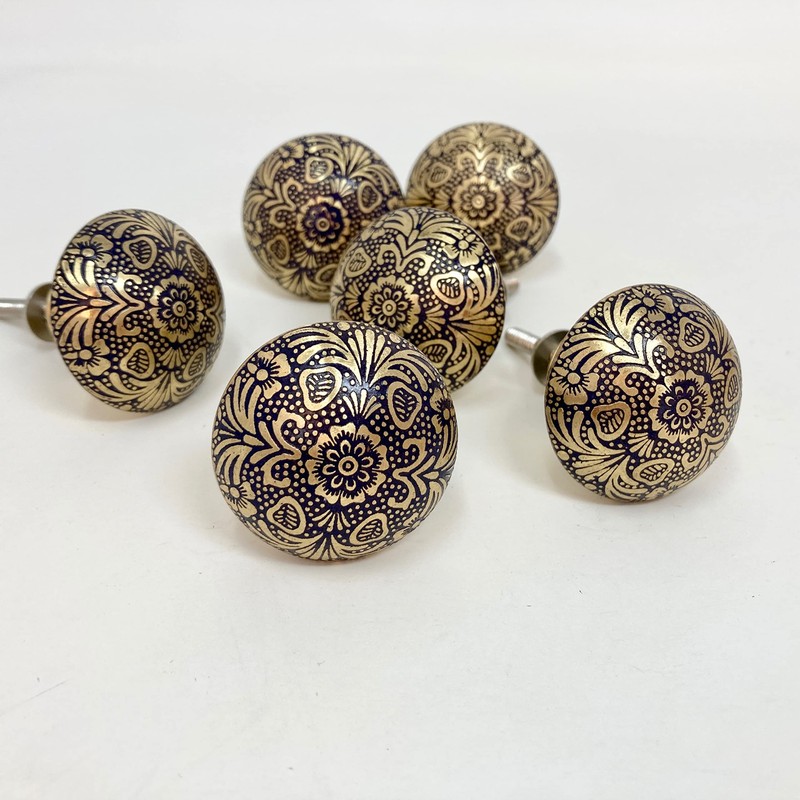 Moroccan Blue & Gold Round Drawer Knob Cupboard Pull Drawer