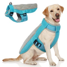 Hjumarayan Dog Cooling Vest, Breathable Dog Cooling Coat with Adjustable Neck and Tummy, Reflective Cooling Dog Coat Stylish Dog Cooling Jacket with Grid for Longer Coolness, Blue XXL