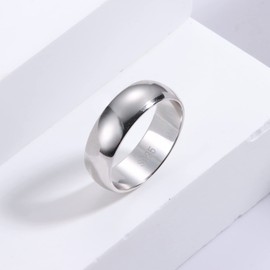 KRFY S925 Sterling Silver Rings for Women Men 18K White Gold Plated Plain Thumb Finger Stackable Statement Dome Rings High Polished Engagement Eternity Wedding Band Rings Comfort Fit Size 6 to 10