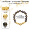 KINLNGEE Dual 24K Gold-Plated Pixiu Black Obsidian Feng Shui Bracelet,10mm