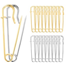 Gjinxi 3" Large Safety Pins 20 Pcs Steel Lock Pins Heavy Duty Blanket Pins Pincushions Sewing Notions Supplies Gold Silver Clips Grips for Laundry Key Rings Clothes Leather Skirts Canvas