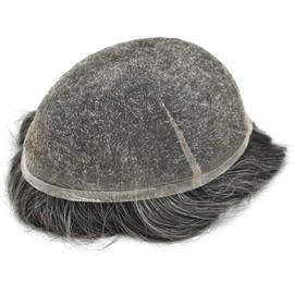 Tupé For Hombre, Sistema De Cabello Humano, Postizos, Con Encaje Suizo Completo, 20 X 25 Cm, Transpirable, 1B, Mixto, 65% Gris Y Blanco.