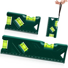 2 Piece Leveling Tool Set Green Magnetic Torpedo Level 7.7 Inch and 4 Inch with 3 Different Bubbles 45°/90°/180° Bubbles Level Small Measuring Tool Ruler