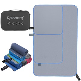 Rainberg 3PK Microfibre Towel, Perfect Sports Towel, Travel Towel, Swimming Towel and Beach Towel, Fast Drying, Super Absorbent, Ultra Compact, Great for Camping, Gym, Beach and Swimming (Grey)