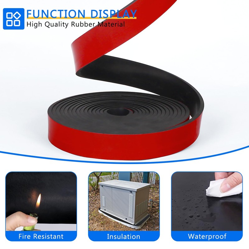 WochiTV Adhesive Solid Rubber Strips, 4" Wide x 1/8" Thick