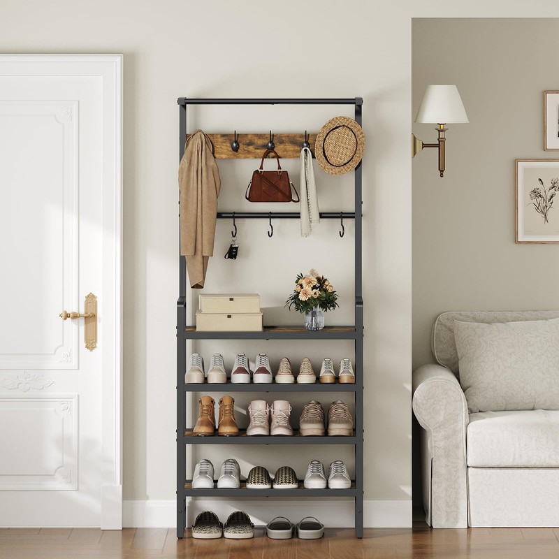 YATINEY Hall Tree, Coat and Shoe Rack, Entryway Coat Rack