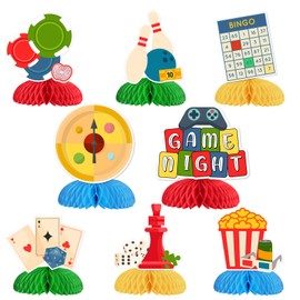 SHADOAMP Game Night Decorations, 8pcs Family Game Night Honeycomb Centerpiece Double-sided Printing Gaming Party Table Decorations for Game Night Bingo Party Supplies