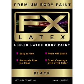 Liquid Latex - Face and Body Paint, Ammonia Free, Easy On and Off, Cosplay Makeup, Create Professional Monster, Zombie Arts 16 Oz (Black)
