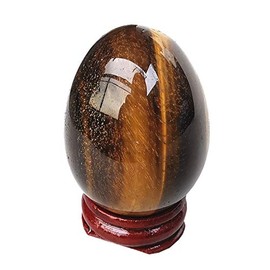 "N/A" Tiger's Eye Egg-Shape Meditation Chakra and Home Decor Balancing Gemstone and Crystals Figurines Kit,1.5"x 1.05"Reiki Healers and Yoga Practioner,with Wooden Stand