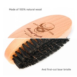 Menesia Boar Bristle Hair Beard Brush for Men, Pocket Travel Men's Wooden Small Soft Beard Brush (Skull)