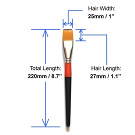 One Inch Flat Paint Brush, Pack of 4, Premium Quality Synthetic Sable Hair for Acrylic Watercolour Oil Gouache Painting by Students, Professionals and Artists