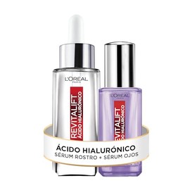 L'Oréal Paris Kit Ácido Hialurónico: Sérum Rostro + Sérum Ojos, 2 piezas. Hidrata intensamente y rellena líneas de expresión